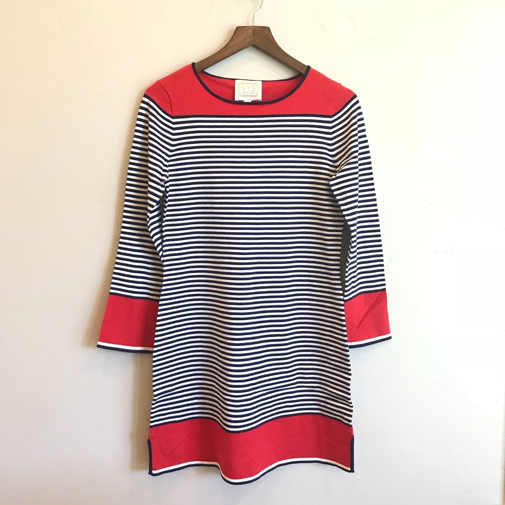SAIL TO SABLE Nautical American Striped Long Sleeve Sweater Dress
